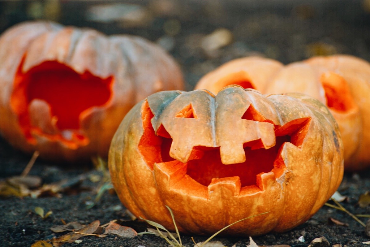 Three carved pumpkins